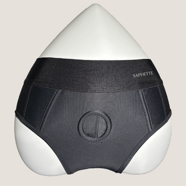 Aura Boxer Harness & Packer from SAPHETTE, designed for comfort and sensual play, perfect for discreetly packing and bold experiences.